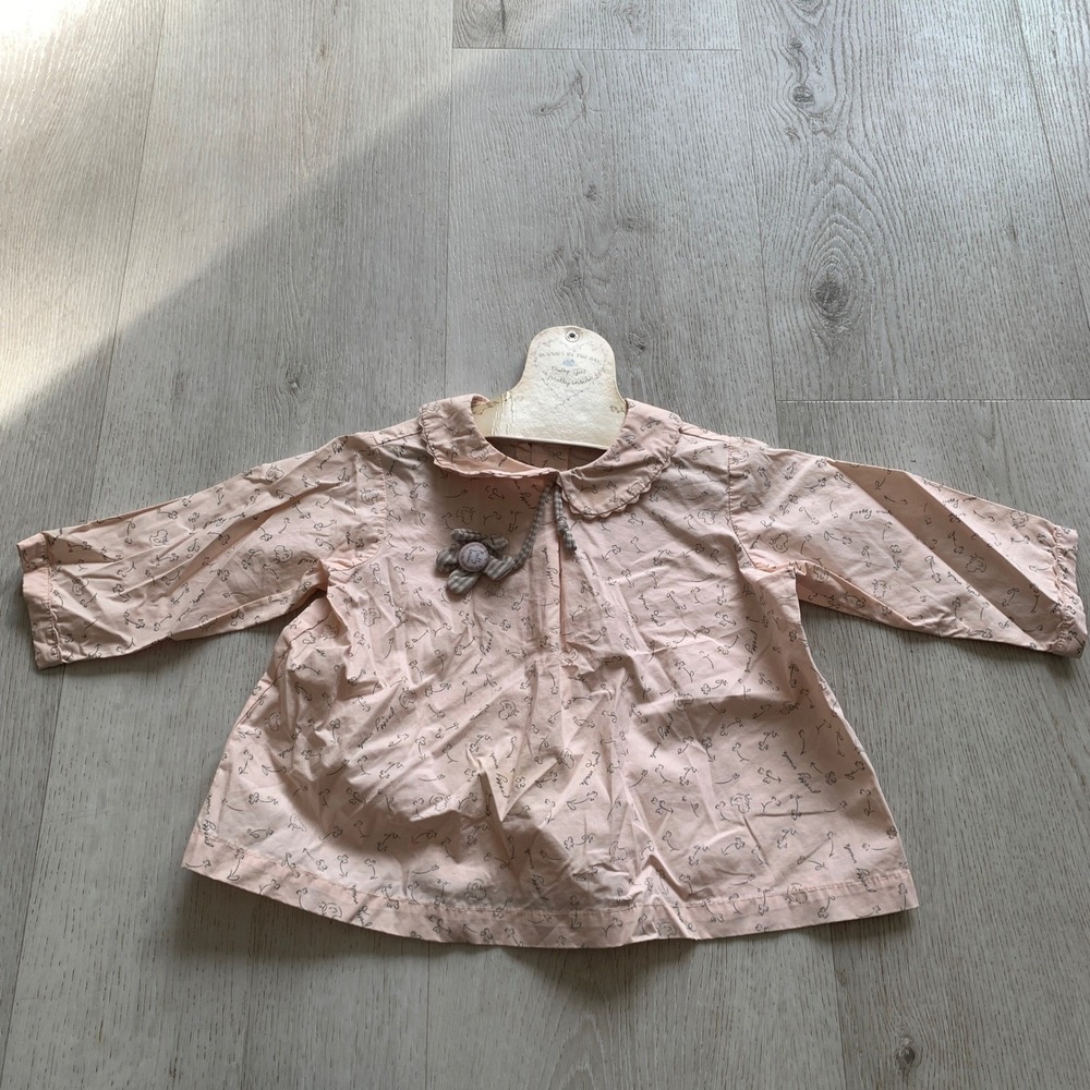 NWT Bunnies By The Bay Pink Floral‎ Collared Baby Girl Blouse